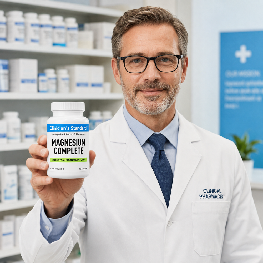 Health professional holding Magnesium Complete