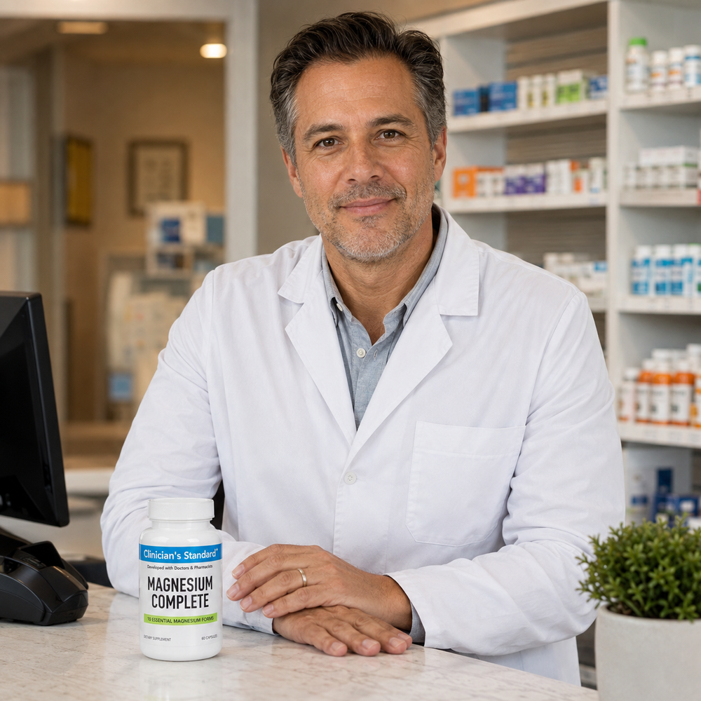 Health professional holding Magnesium Complete