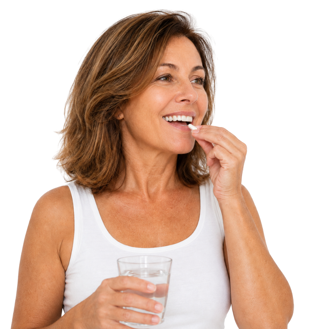 Woman holding a capsule